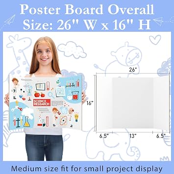 AKONEGE 6 Pack White Tri-Fold Display Board 400x666mm Foldable Presentation Poster Board, Corrugated Cardboard for Business & School Projects, Science Fair Display, Art Exhibits