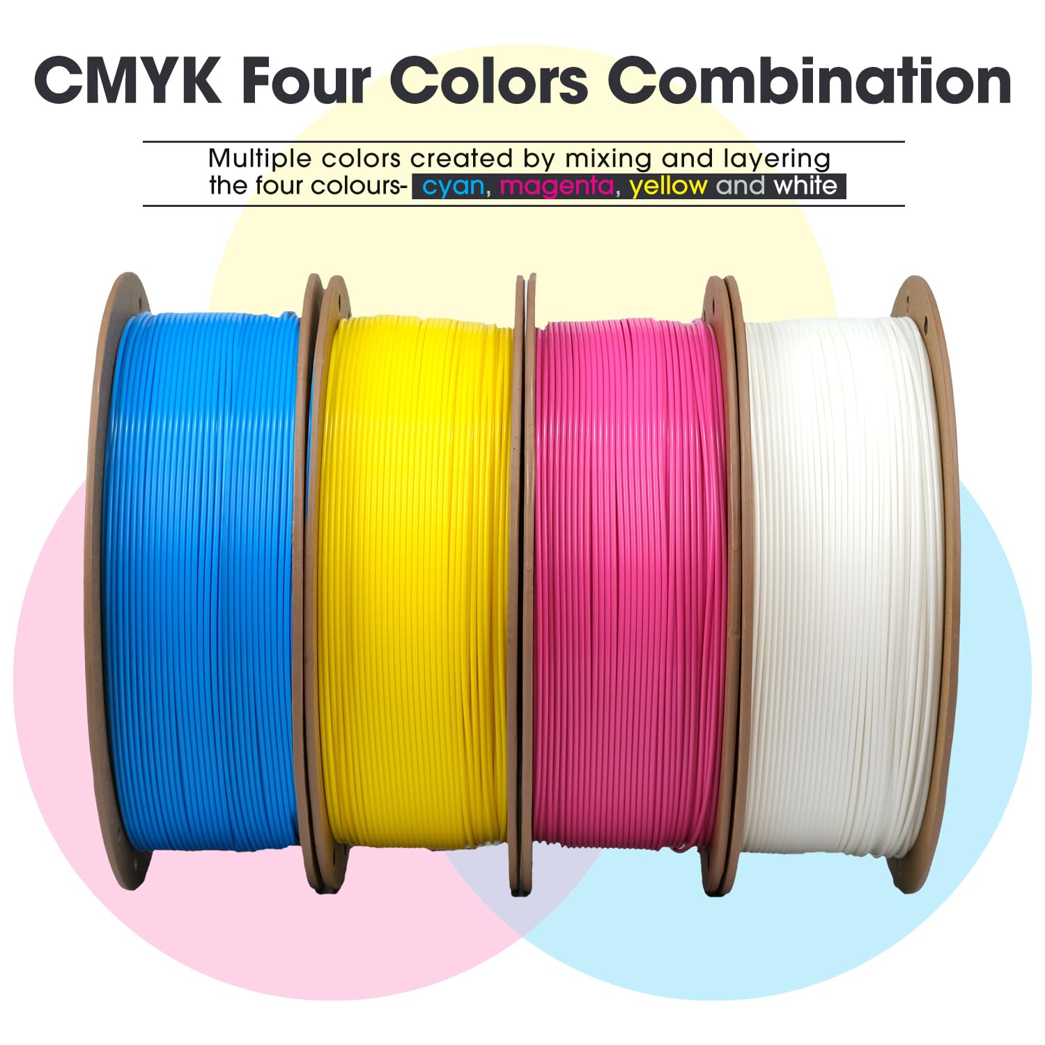 eSUN PLA+ CMYK Filament 1.75mm, Cyan+Gelb+Weiß+Pfirsich, 4KG | Lithophan 3D Drucker Filament PLA Plus, Maßgenauigkeit +/- 0.03mm, 1KGX 4 Spulen Hochgeschwindigkeitsfilament