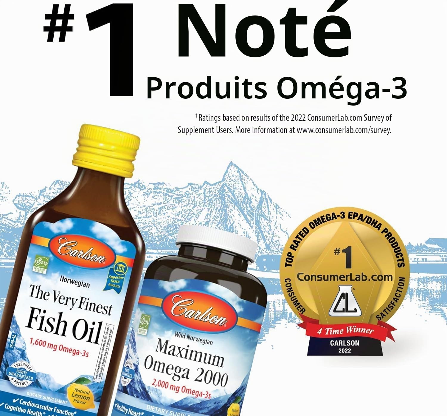 Carlson, l'huile de poisson la plus fine, provenant de sources durables en Norvège avec 1600 mg d'oméga-3, orange, 200 ml