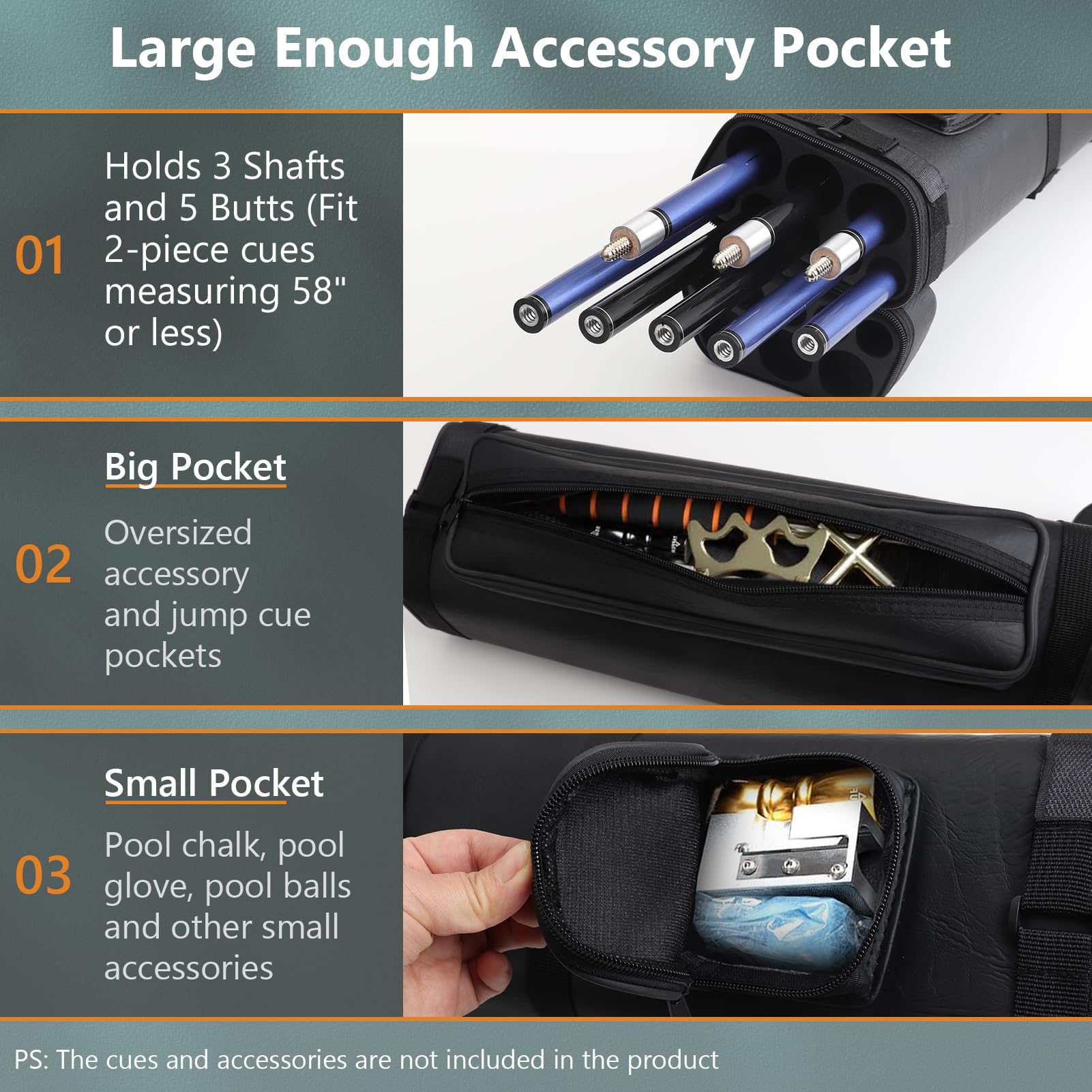 Snapklik.com : Oztwel 3x5 Pool Cue Case Hard Pool Cue Case Leatherette ...