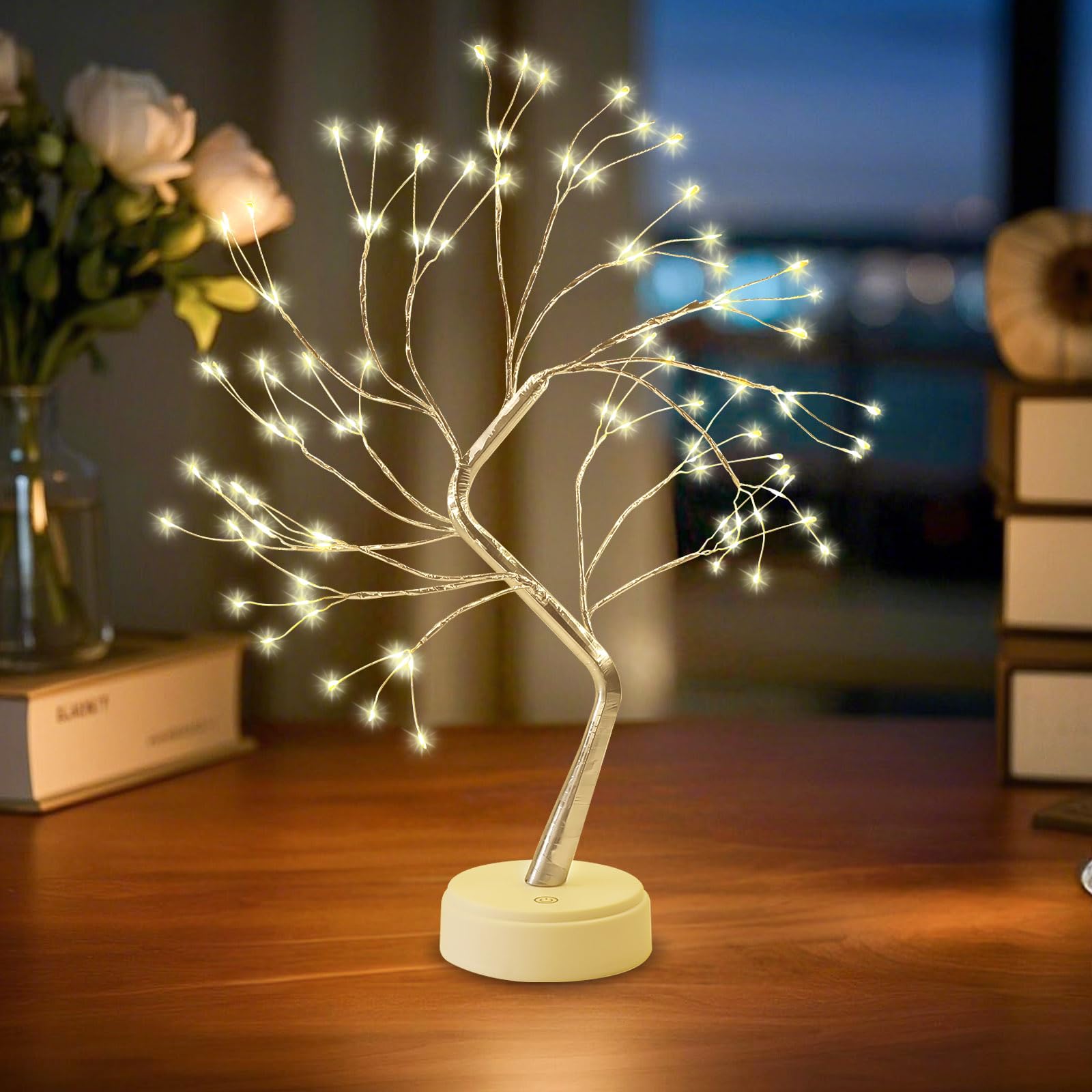 vsshe Led Light Tree, Gold Branches Christmas Tree, with 108 Warm Bulbs, for Home Party Wedding Easter Christmas Decoration
