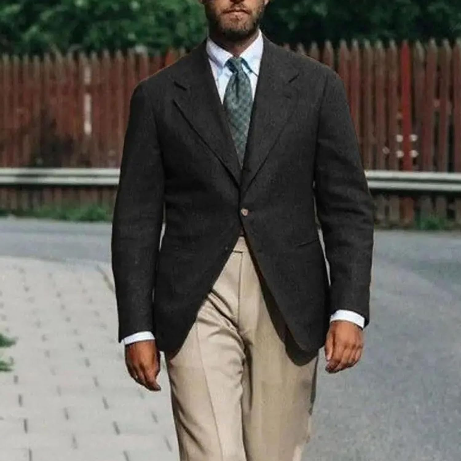 Mens Dark Brown Business Suits Blazerss Herringbone Notch Lapel Jacket Long-sleeved Casual Coats