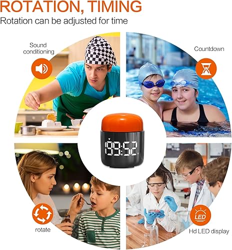 Miniatura 6 de Temporizador de giro de mesa, cronómetro con pantalla LED grande, alarma silenciosa y fuerte, cuenta regresiva de 199 minutos y más, luz nocturna