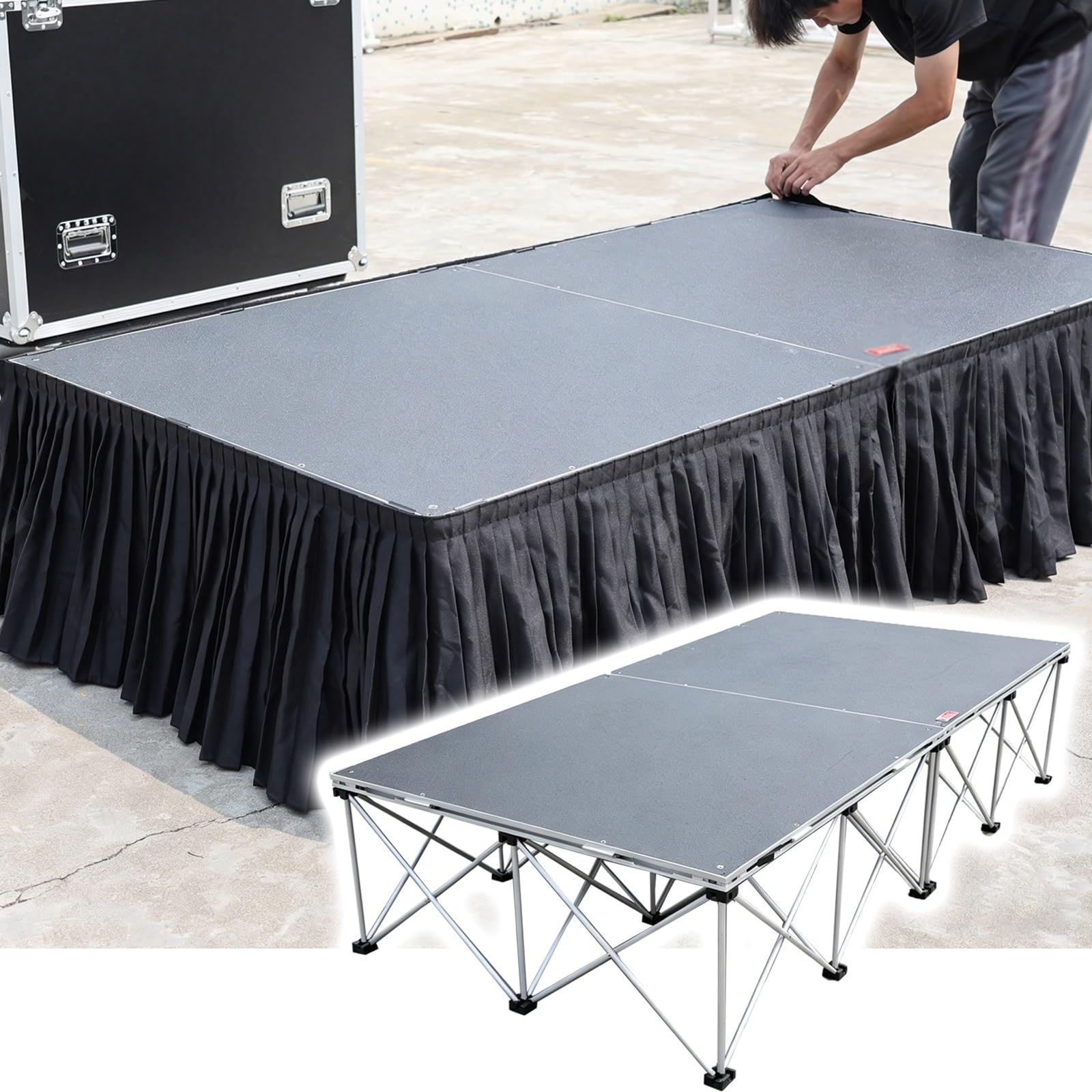 Plateforme de Scène Portative Lot de 2 plates-formes de scène rectangulaires pour événements, 122 x 244, 100 x 200, 30 x 60 cm, grandes et petites scènes(H - 8 in/20 cm,20x20in/50x50cm)