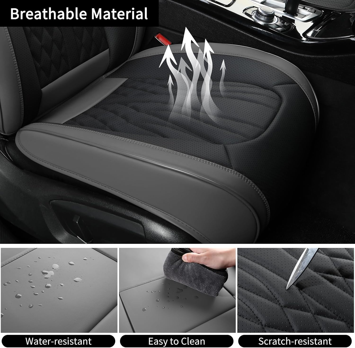 Leather Car Seat Covers,Car Seat Protector Waterproof,Seat Covers Full Set, Car Seat Protectors 5 Seats,Automotive Seat Covers Fit Most Cars Grey&Black