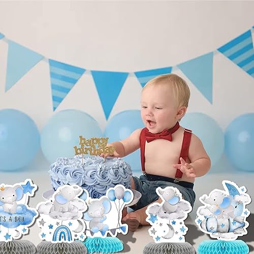 Vista 14 de 9 piezas de centro de mesa de elefante para baby shower, panal, decoración de fiesta para niñas, lindos globos de panal de elefante rosa, decoración