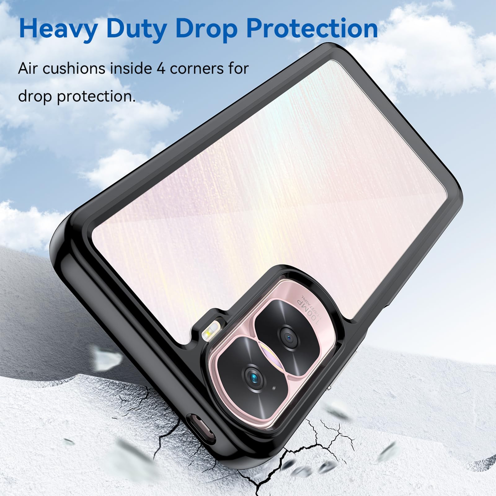 TEYYOS Armor Cover Trasparente per Honor 90 Lite, Custodia PC/TPU Chiaro con Antiurto Bumper, Protettiva Robusta Custodie Case Protezione Armour Caso - Nero