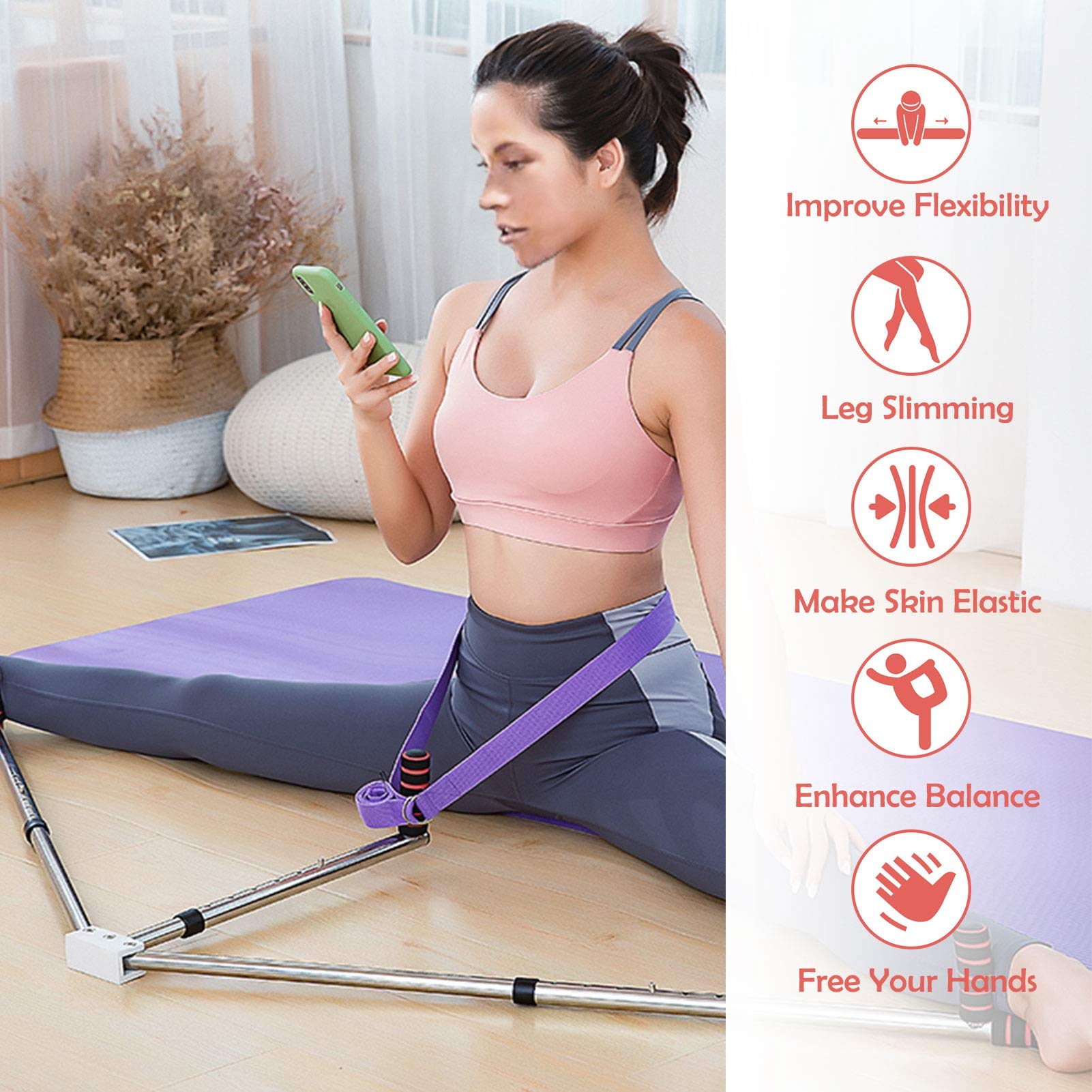 LAPONO Écarteur De Jambes 3 Barres Réglable - Pour Étirement Et Flexibilité - Danse, Yoga, Taekwondo - Acier Inoxydable