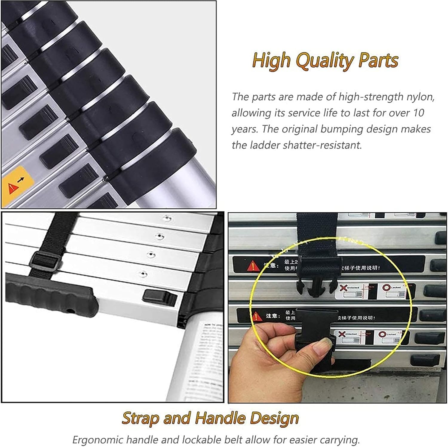 Ladderscopiladder with Detachable Hook, Aluminum Portable Extension Ladder for Climb Home Builders Attic Work Place Emergency Use, Load 150Kg/1.4M/4.6Ft