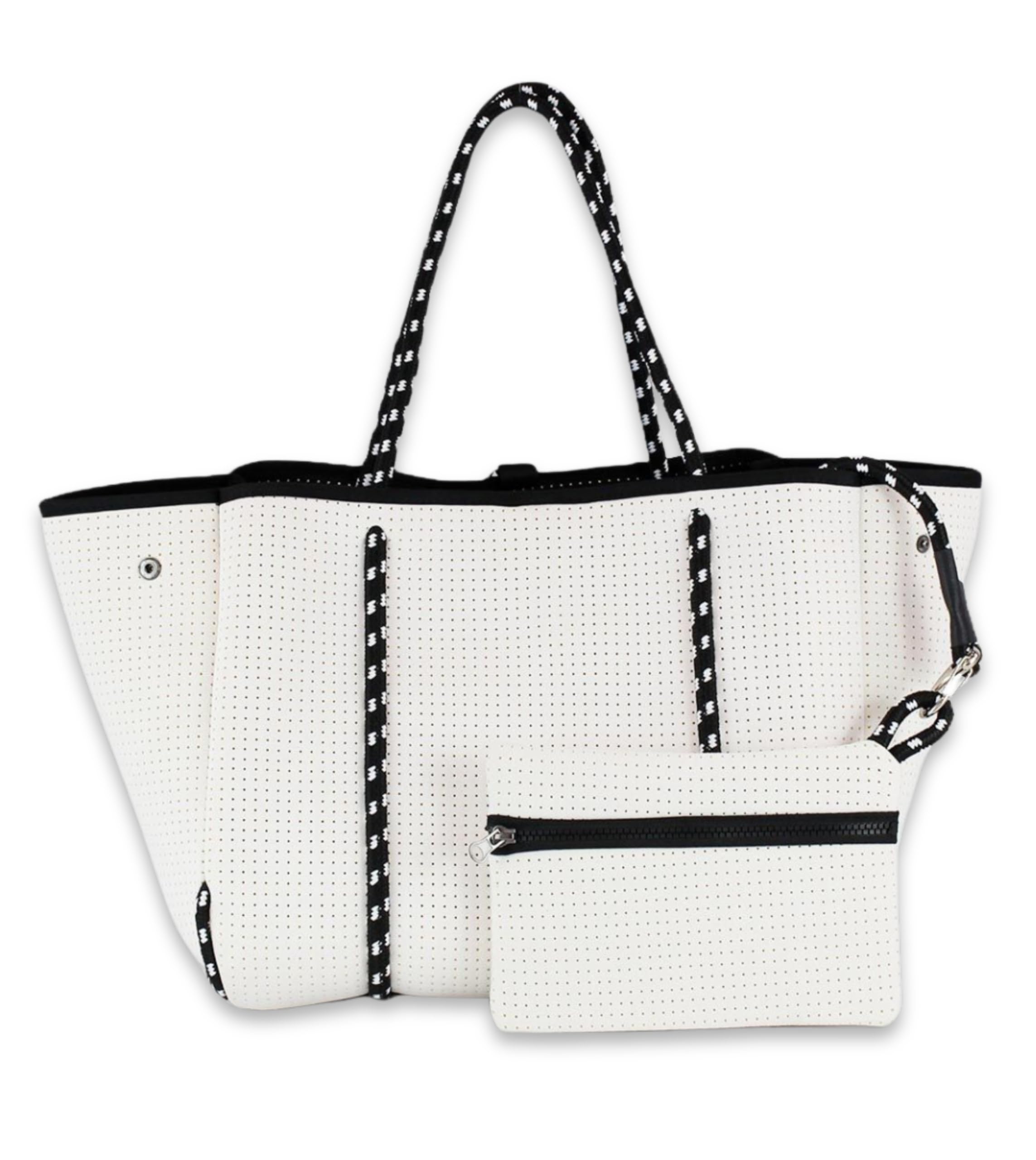 POPUPS Large Neoprene Tote Bag for Women - Everyday Designer Handbag for Travel Work and Beach with Pockets and Zipper Pouch