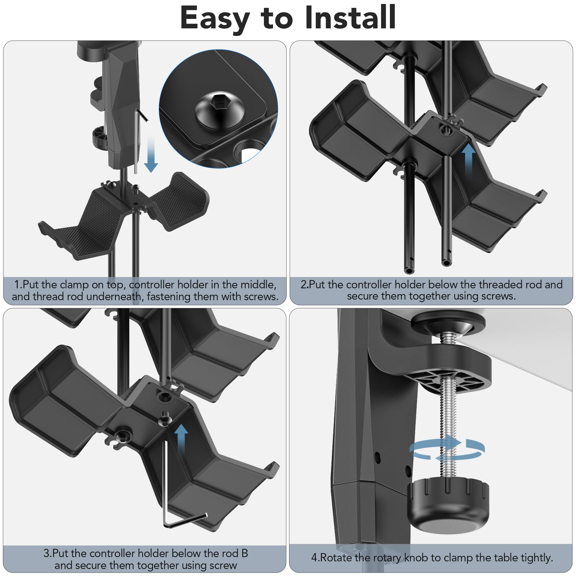 Kytok Controller Halterung Tisch 360° Drehbar, 3 Etagere Controller und Headset Halterung, Controller Halter & Headset Halter unter Tisch für universal 3 Headset & 3 Controller PS5