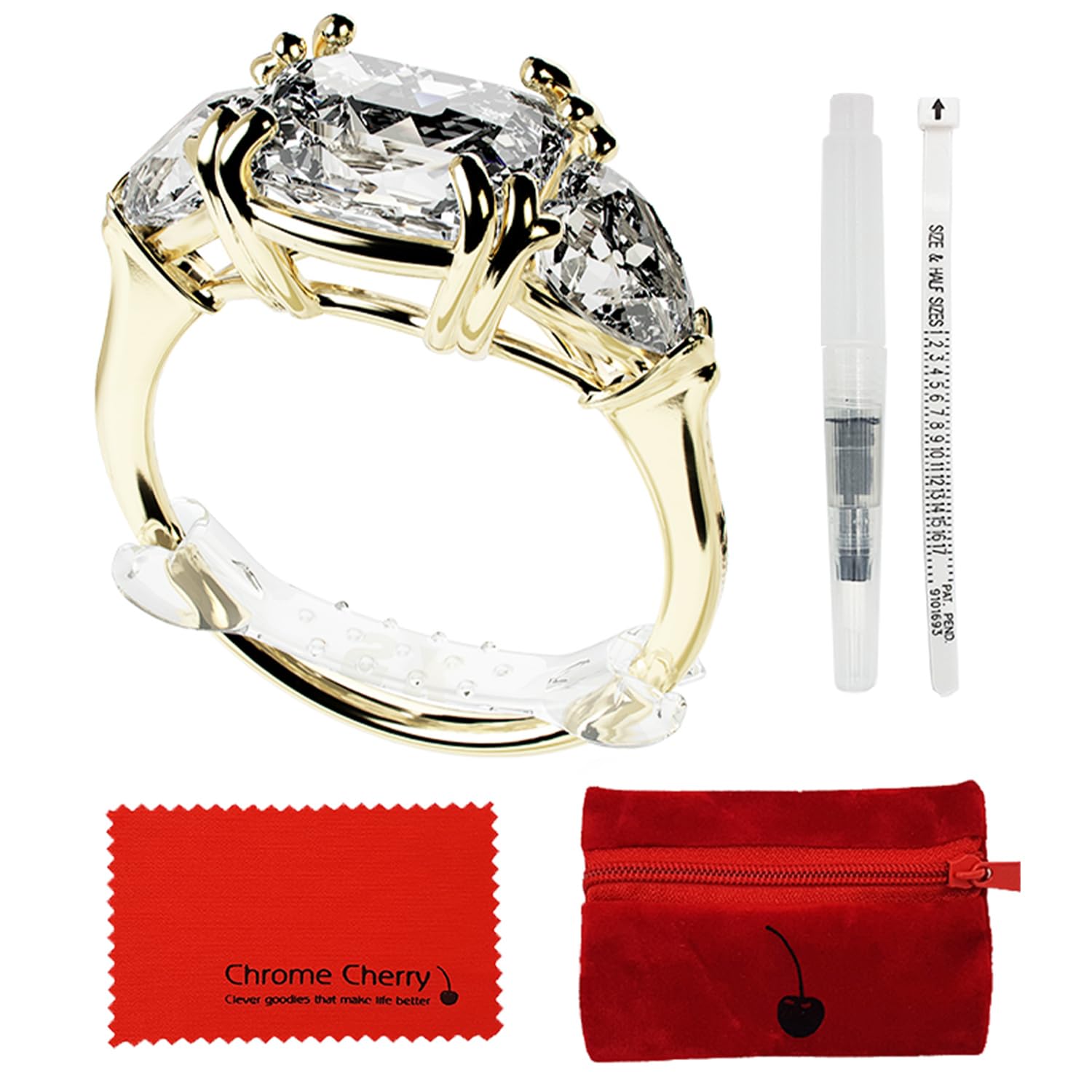 Chrome Cherry Ringo, Invisible Ring Size Adjuster for Loose Rings with 6 Sizes, Clear Ring Band Sizer Guard