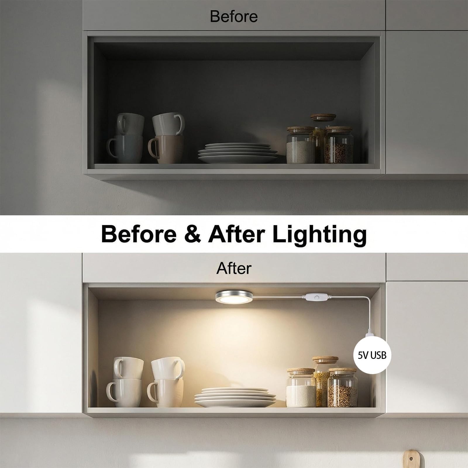 2 confezioni Puck LED USB ad alte prestazioni per illuminazione versatile: alluminio durevole, luce bianca personalizzabile 6000 K, per uso personale e decorativo in camere, cucine e saloni