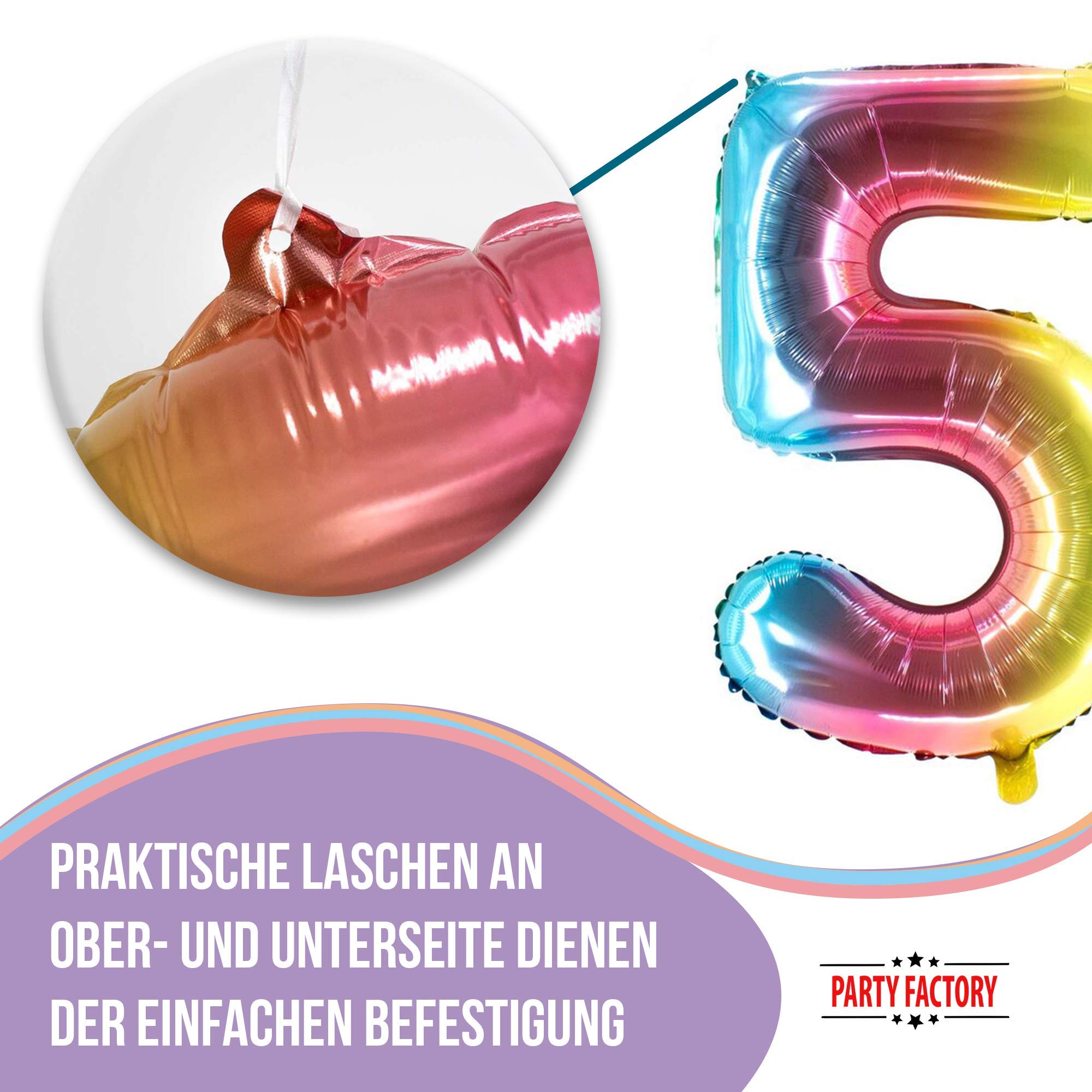 Party Factory XXL Folienballon Zahl 5 – 100 Cm Heliumballon Für Geburtstag & Feiern