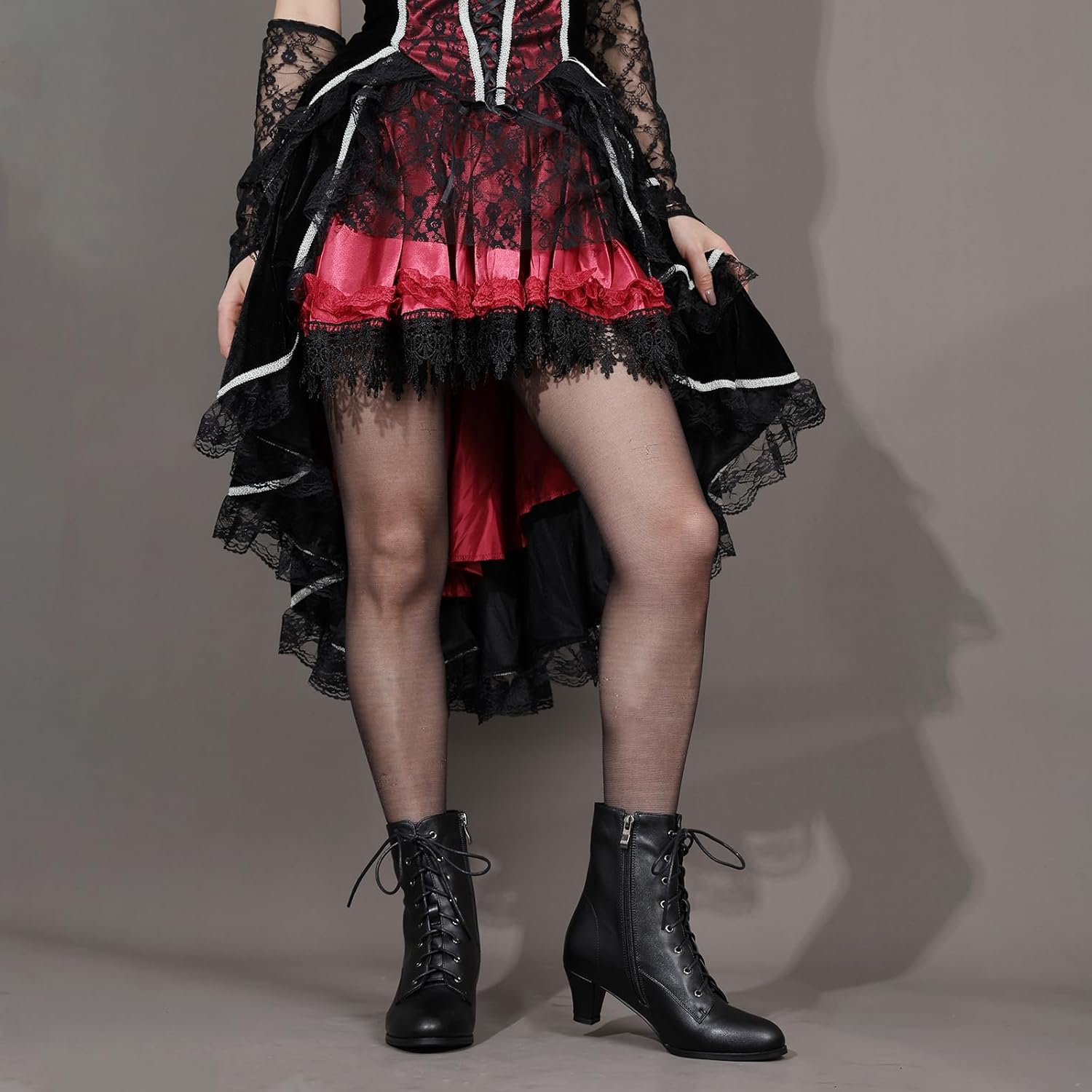 Cozivwaiy Women Vintage Victorian Boots 70s Lace up Ankle Boots Mid Heel Witch Granny Booties Costume Shoes Cone Heel Zipper Almond Toe - Image 3