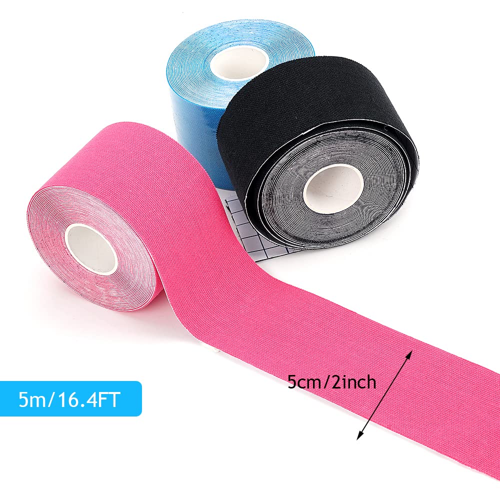 Kinesio Tape 3 Rotoli Da 5 Cm X 5 M – Elastico, Impermeabile, Per Sollievo Da Dolori Muscolari E Supporto Articolare (Spalla, Ginocchio, Caviglia) - 3