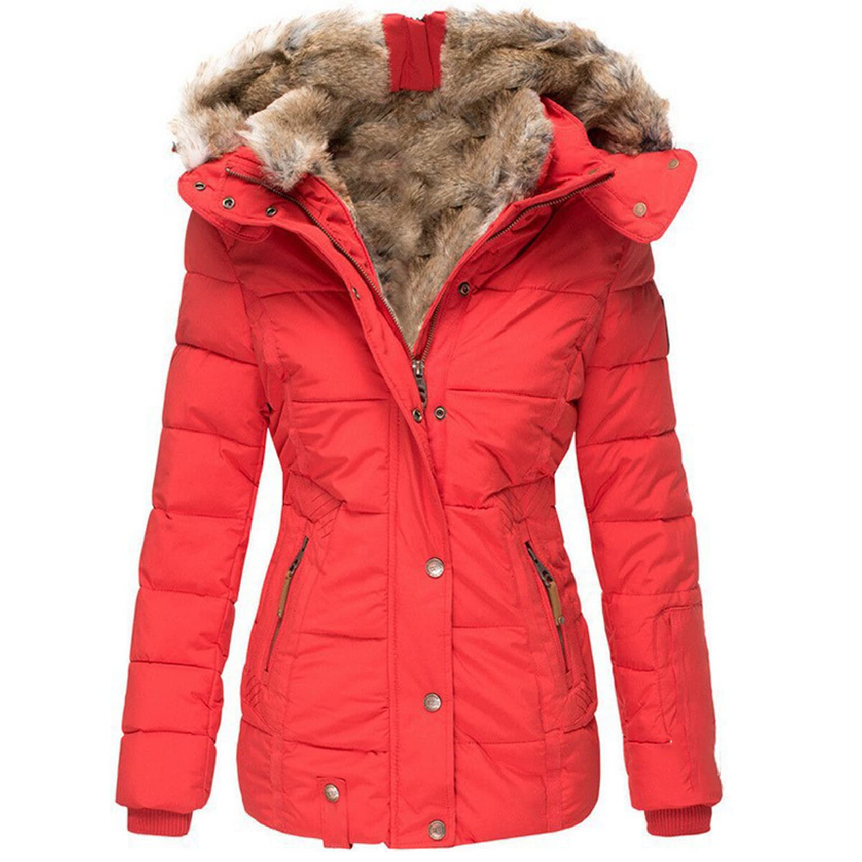 Veste en Coton De Laine Chaude d'hiver Manteau à Capuche en Coton à Manches Longues Et à GlissièRe pour Femmes