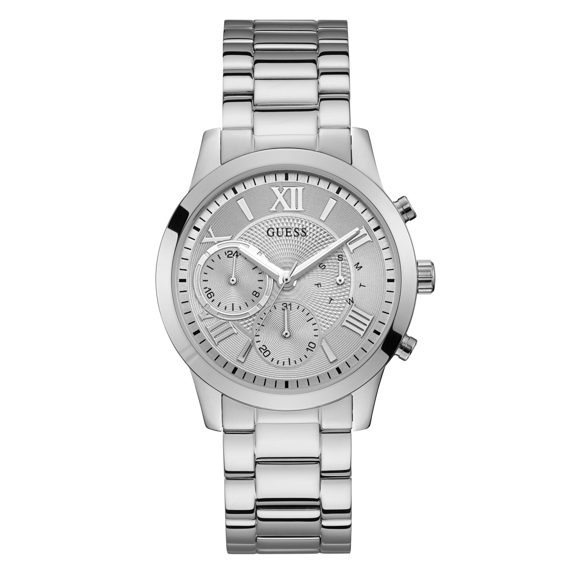 Guess Women's Multi-dial solar Watch with Stainless Steel Strap.