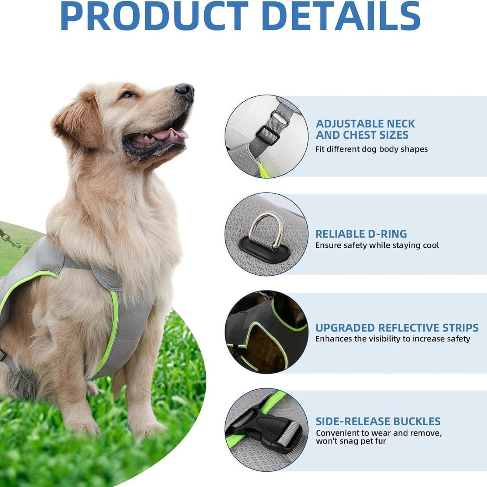 Gilet Rafraîchissant pour Chien Réglable Réfléchissant Respirant