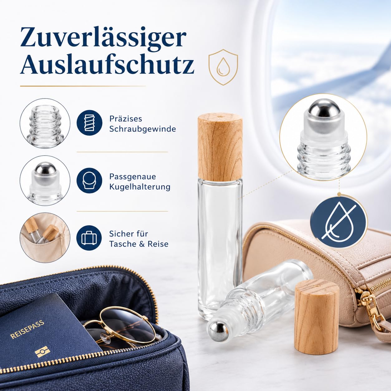 CYEER 24 Pezzi Flaconi Roll-On Vuoti 10ml, Flaconi di Vetro Trasparente per Oli Essenziali, Spa, Massaggio, Aromaterapia
