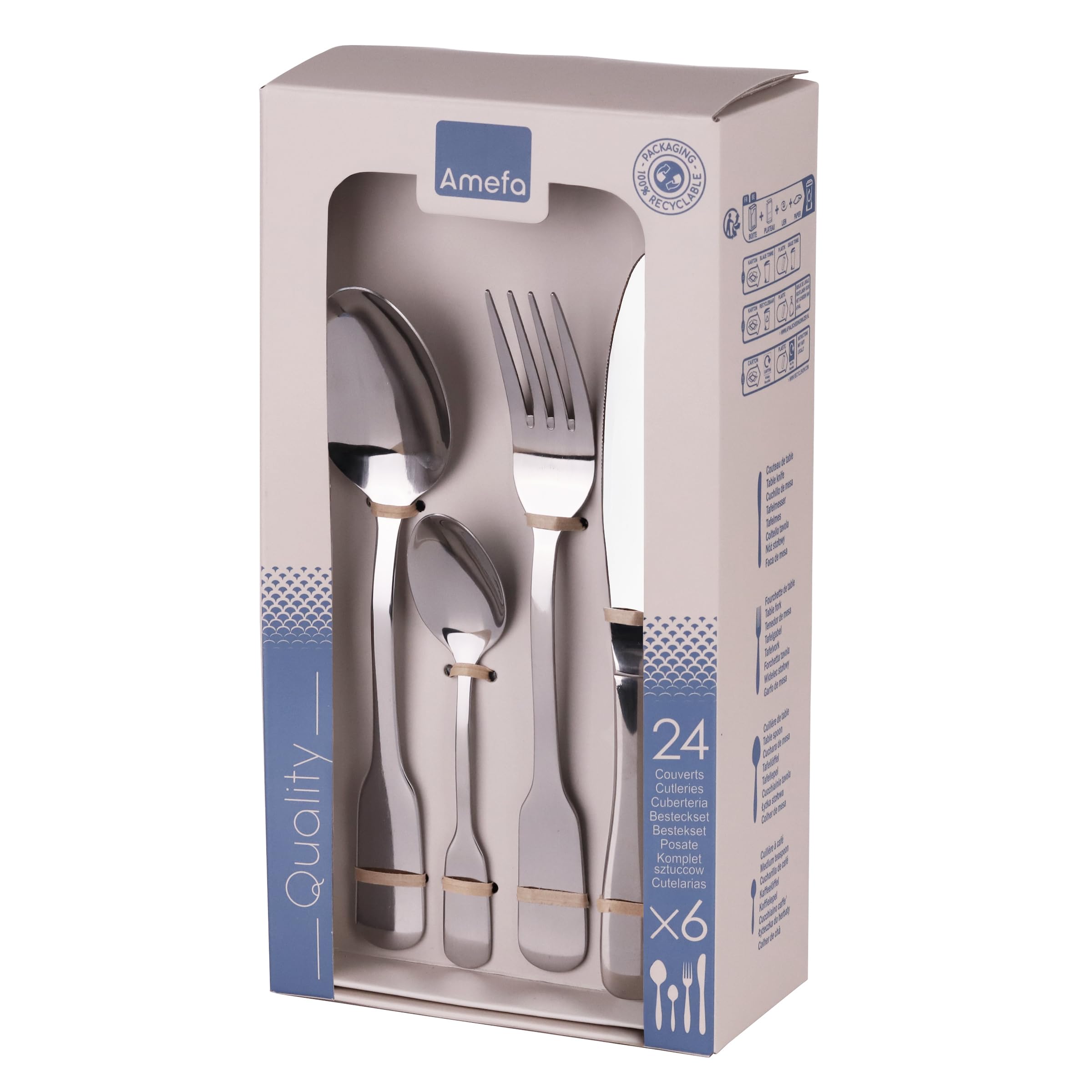 AMEFA Triomphe Ménagère 24 couverts acier inoxydable Pour 6 personnes, Inox