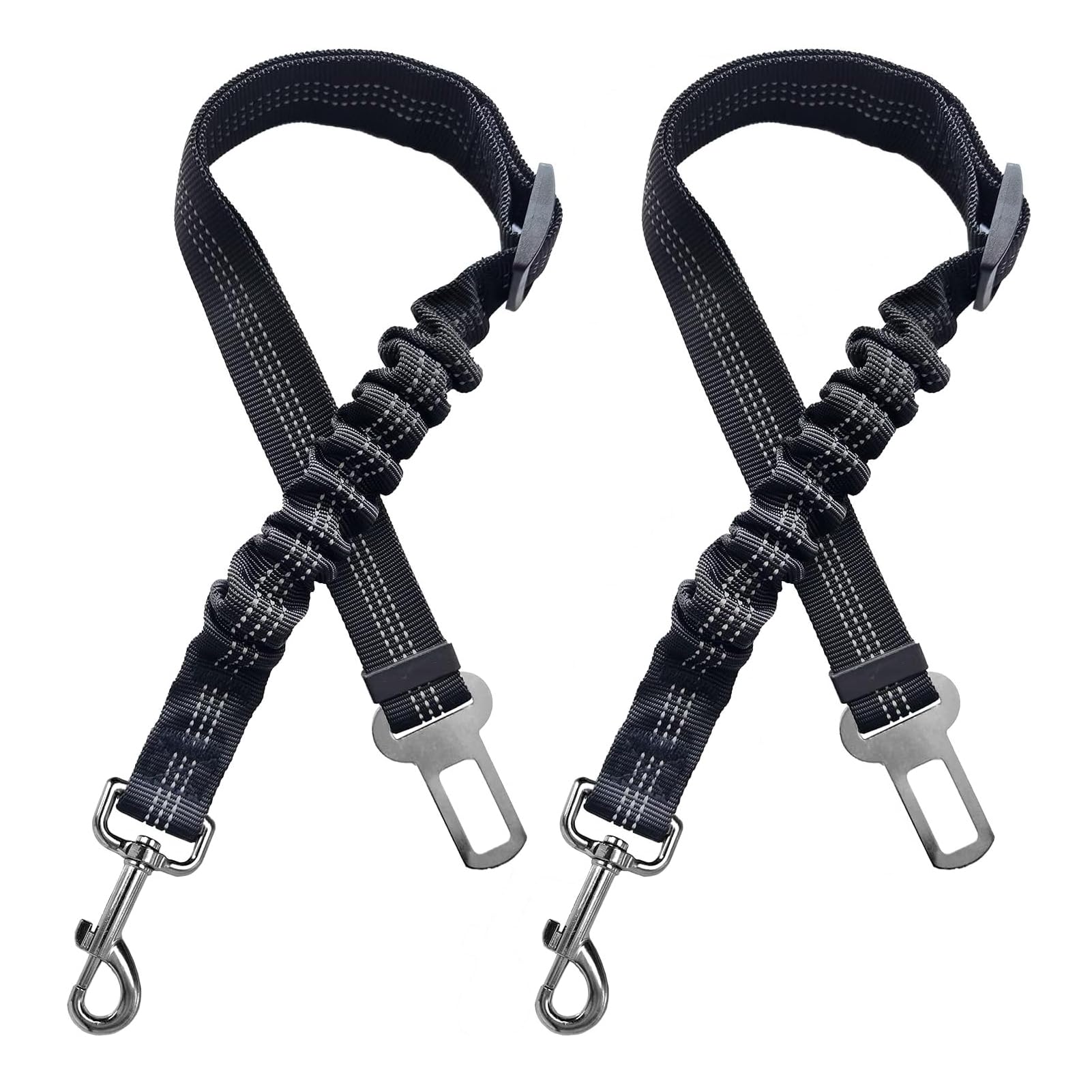 2 PCS Black Adjustable Dog Seat Belt for Cars UK,Heavy-Duty Pet Car Harness Lead with Bungee Buffer, Safety Seatbelt Clip for Dogs and Cats,Compatible with Most Vehicles, Prevents Distractions