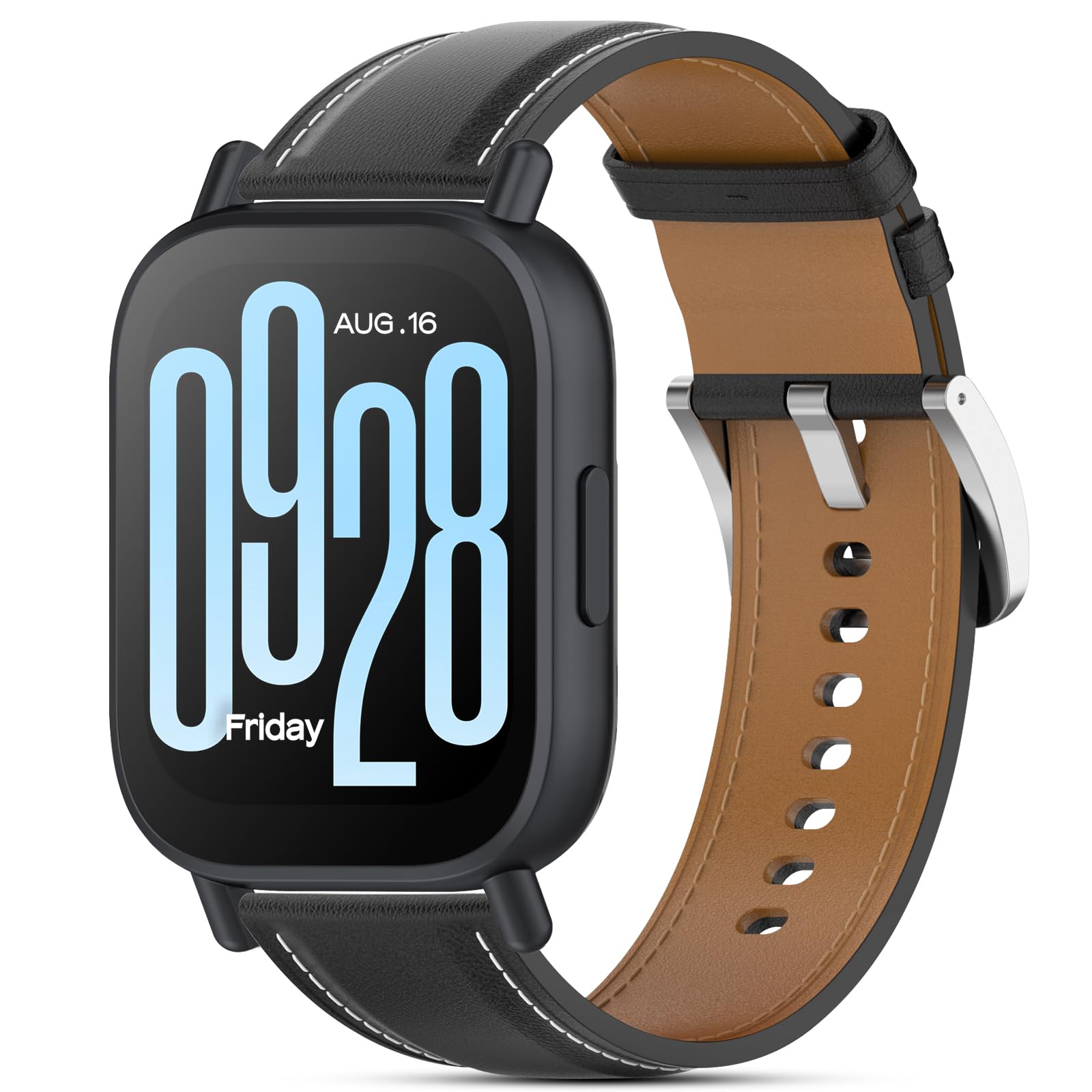 BDIG 22 mm Correa de cuero compatible con Xiaomi Redmi Watch 5 Active/5 Lite para hombre y mujer,correas de repuesto de cuero genuino para Xiaomi Redmi Watch 5 Active/5 Lite,Negro