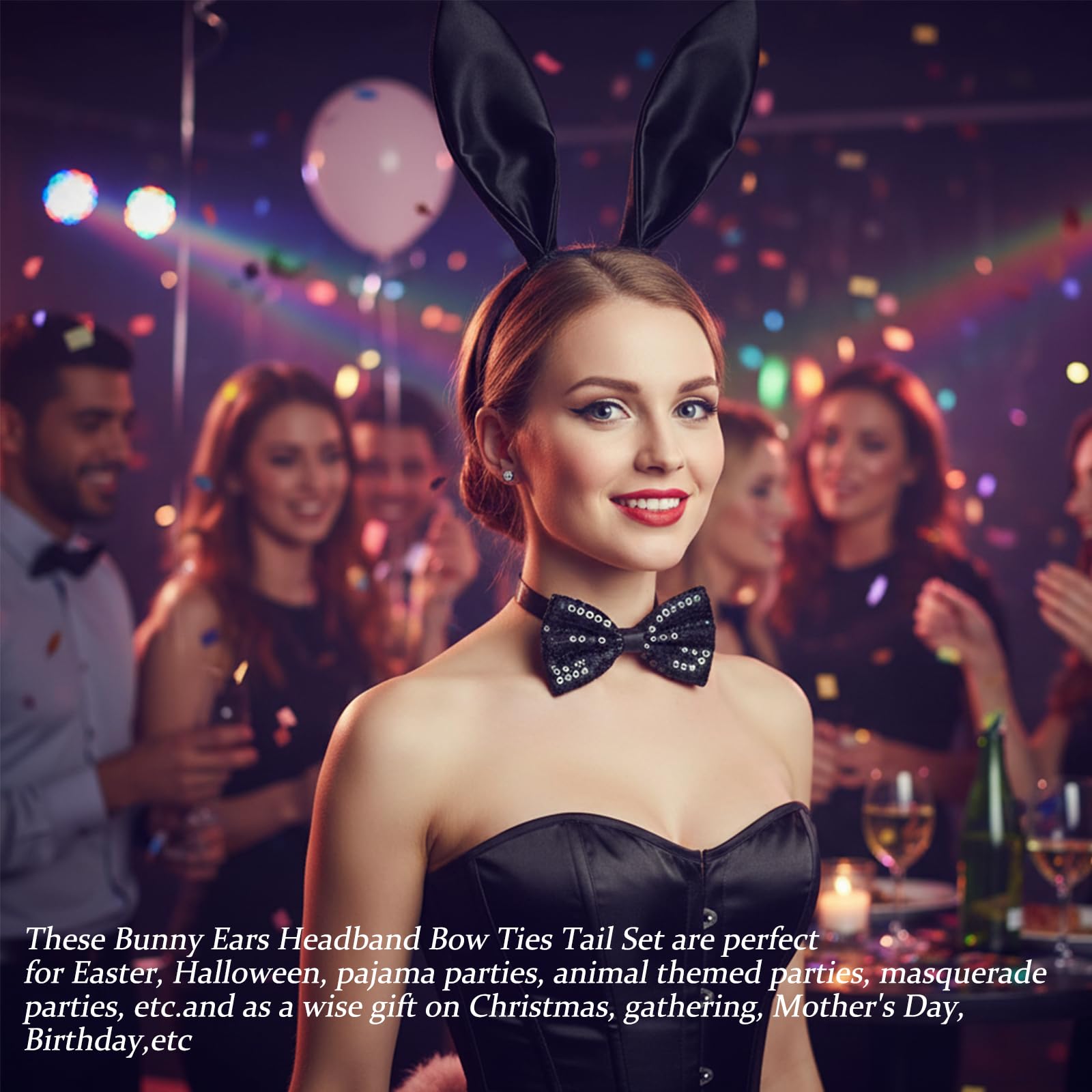 QhgPnt 3 PCS Bunny Ears Headband Bow Ties Tail Set, Bunny Ears, Rabbit Ears Costume Set, for Costume Parties and Themed Events - Image 4