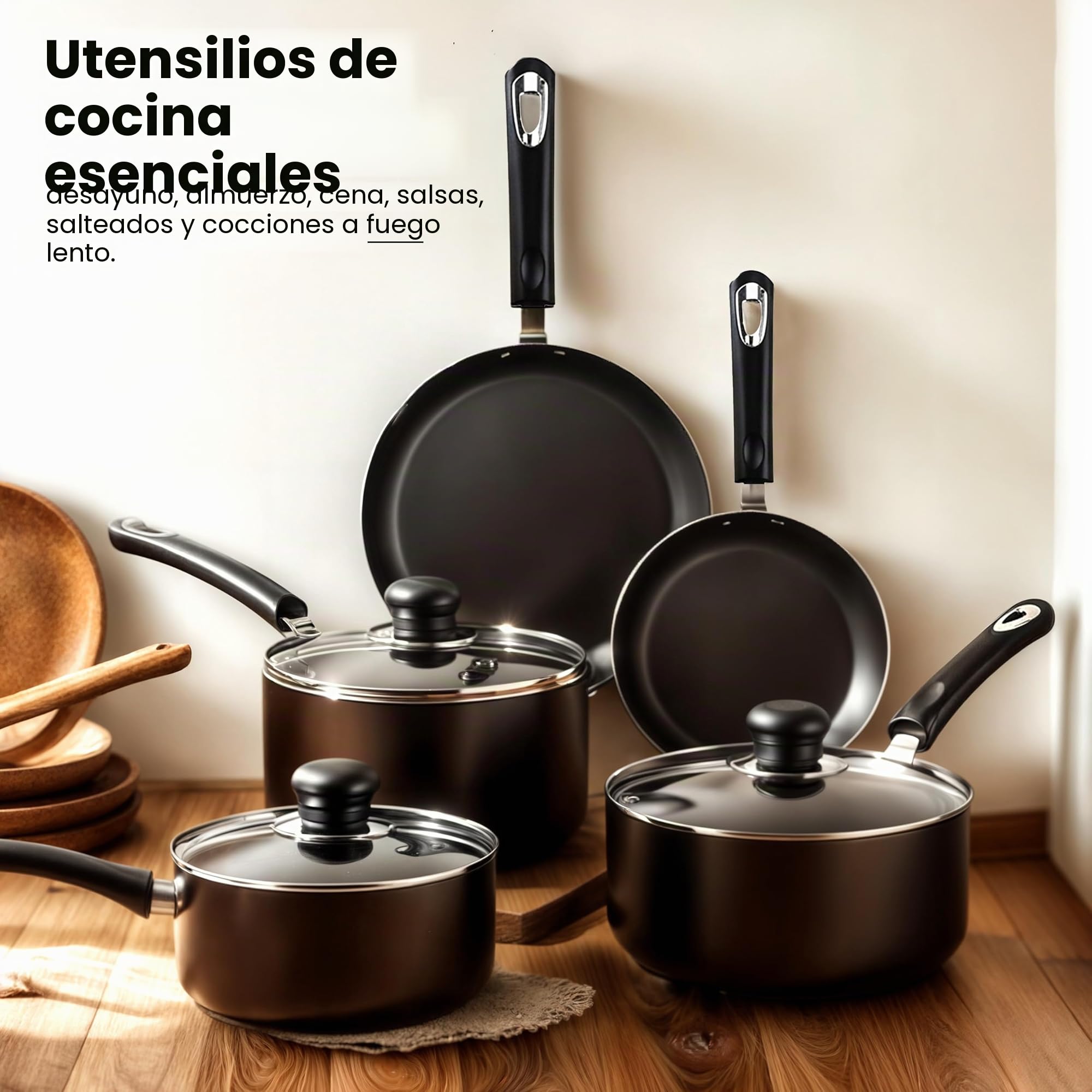 KICHLY Juego de ollas y sartenes antiadherentes 5 piezas, juego de cocina, sartenes de inducción de 20 cm, 28 cm, cacerolas con tapas 20 cm, 18 cm, cacerola sin inducción 16 cm, juego de ollas y