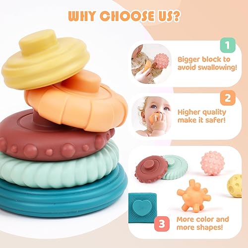 Miniatura 3 de Pink ToToo Juguetes para bebés de 6 a 12 meses Juguetes Montessori para bebés de 6 a 12 meses - Incl bloques de construcción apilables y juguetes