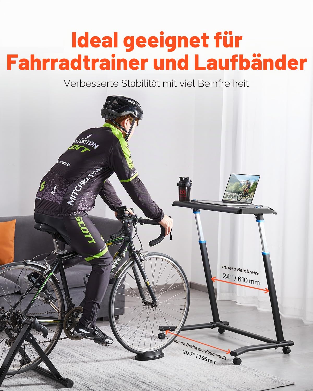 VEVOR Fahrradtisch Stationärer Faltbarer Verstellbarer Fahrradtrainer- und Laufbandtisch Rutschfester Fitnesstisch mit Mehreren Steckplätzen für Fahrradtrainer und Lenker