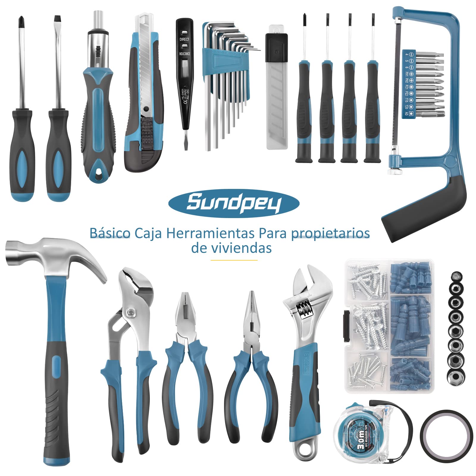 Sundpey Caja Herramientas Completa 148 Piezas - Juego de Herramientas Completa - Kit Herramientas de Mano Maletín Herramientas Portátil Para Hogar o Garaje, Azul