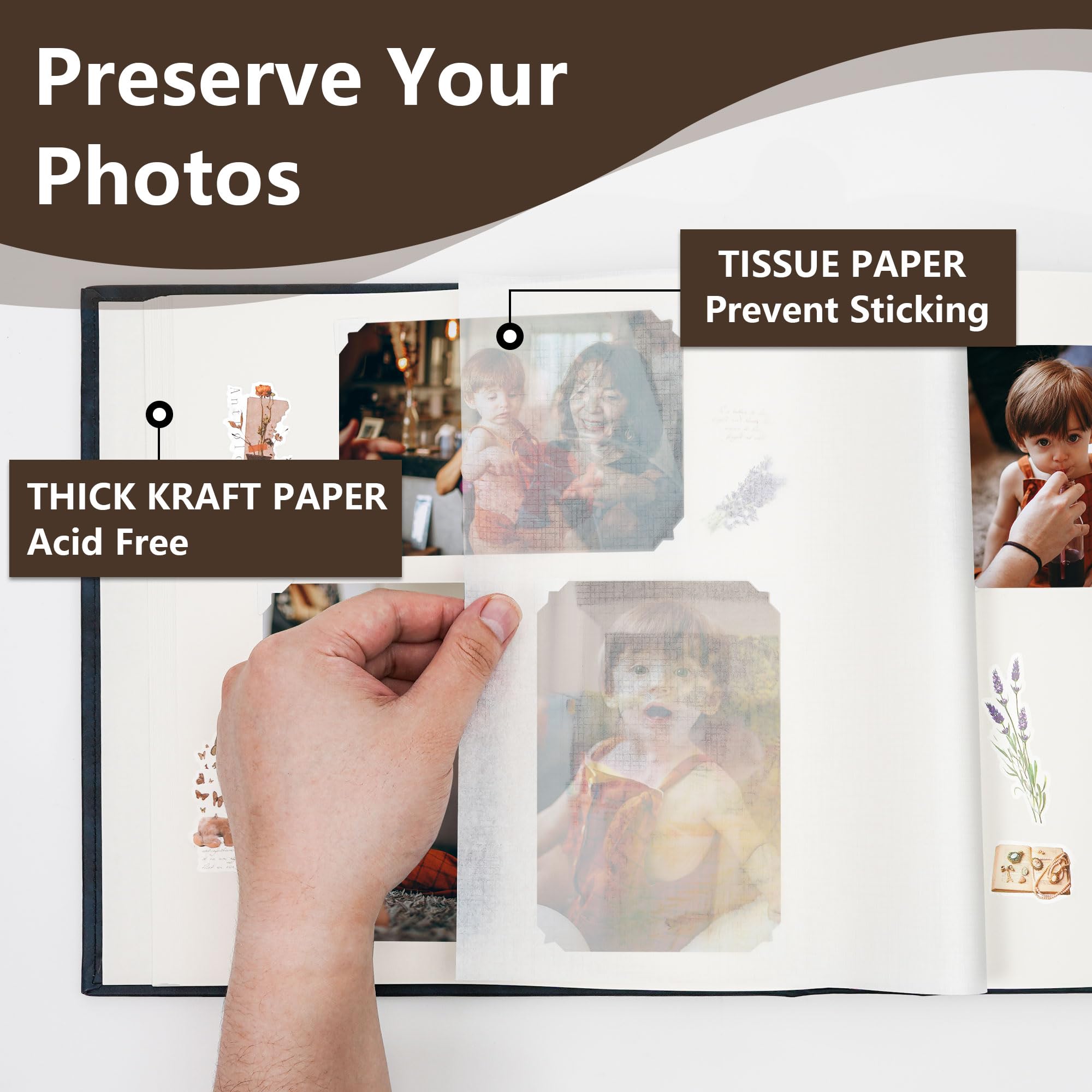 Vienrose Álbum de fotos con espacio de escritura de 12 x 12 pulgadas, álbumes de recortes de alta calidad con 100 páginas, libro de fotos grande, cubierta de piel sintética para bodas, familiares