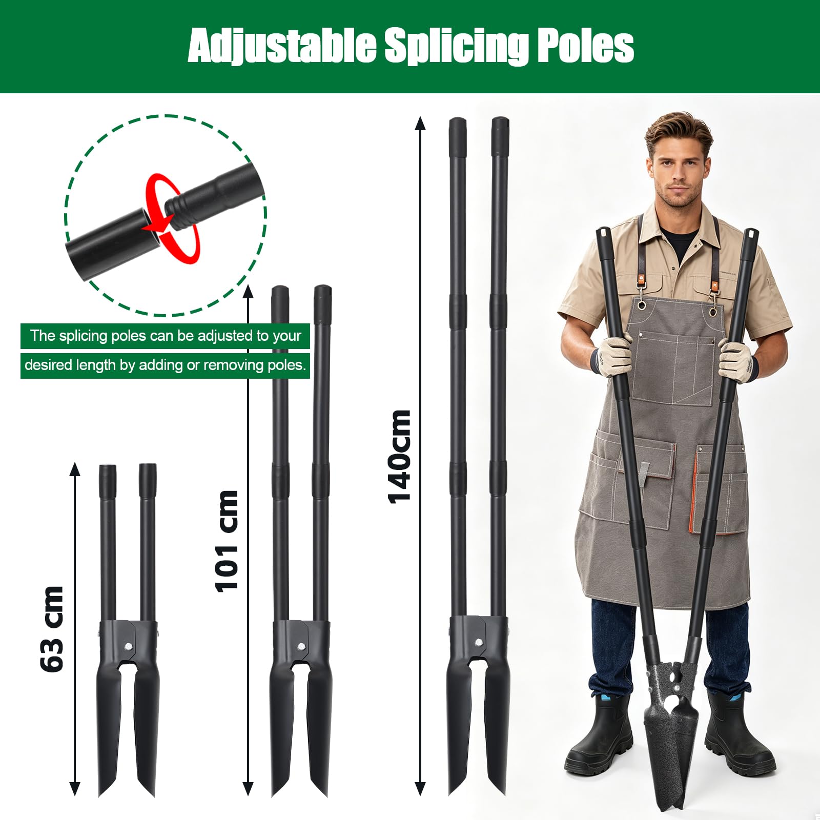 Pfostenlochbohrer, Hochleistungs-Handgerät zum Graben von Pfostenlöchern, 139 cm, Gartenschaufel, Zwei scharfe Klingen zum Aufbrechen von Erdklumpen, Graben, Kultivieren, Jäten, schwarz