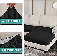 Vista 7 de Fundas para sofá modular, 3 piezas elásticas antideslizantes en forma de L, fundas de cojín separadas para sofá para sofá seccional izquierdo o Negro