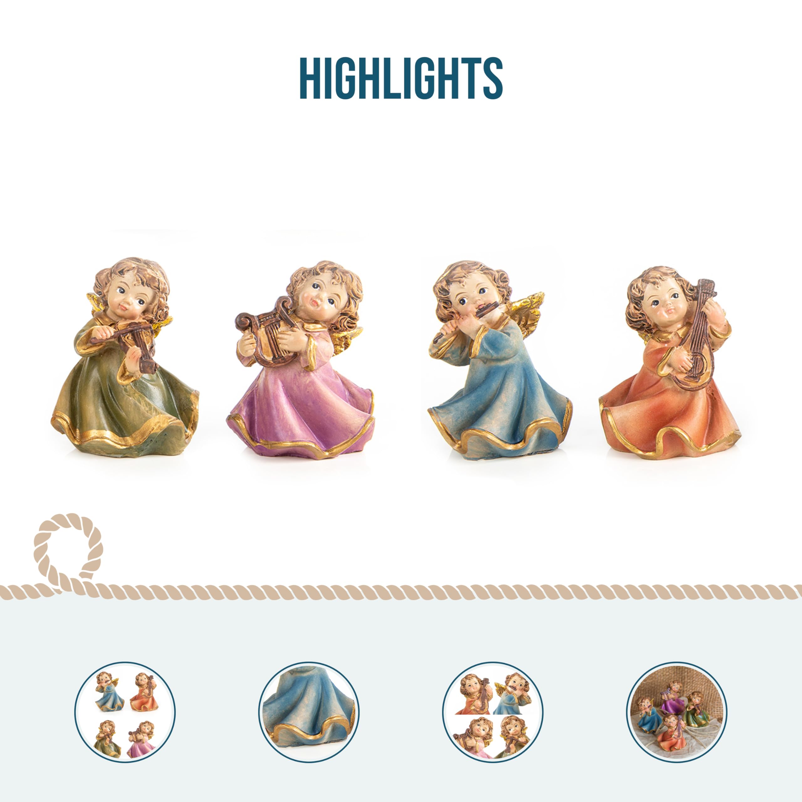 4 süße Engel 10cm Set mit Instrumenten weiß gold Weihnachten Advent 4 süße Engel 10cm Set mit Instrumenten weiß gold Weihnachten Advent