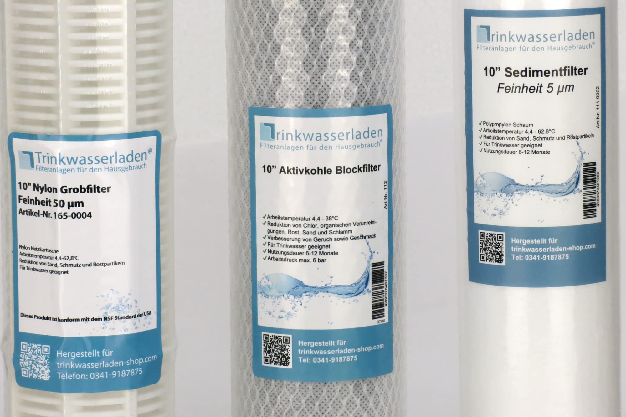 TWL Wasserfilter Filtereinsätze für 3 Stufen Filtergehäuse Brunnenwasser Regenwasser Teichwasser Pumpenvorfilter Nylon Siebfilter Aktivkohleblock Sedimentfilter Vorfilter 10 Zoll (12 Filter)