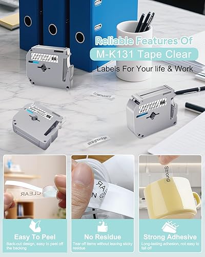 Vista 4 de BOYEEZON Paquete de 5 cintas transparentes M-K131 compatibles con Brother P Touch M, M-K131s MK131, cinta para etiquetadora de 0.47 pulgadas