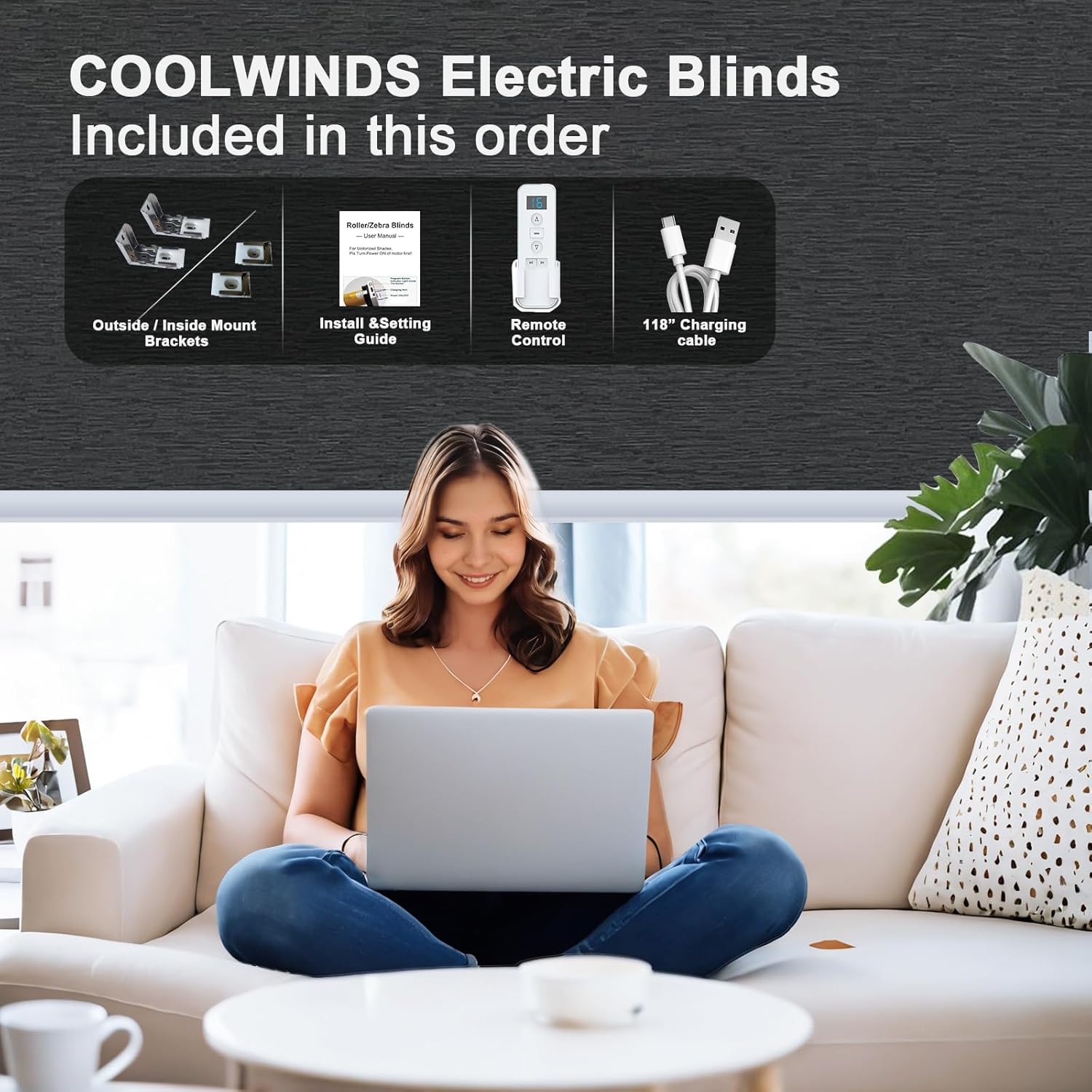 Motorized Blinds with Remote Smart Blackout Shades Electric Curtains Automatic Roller Blinds Shades for Indoor Windows Cordless with Alexa Google Home(Blackout Custom Color/Size)