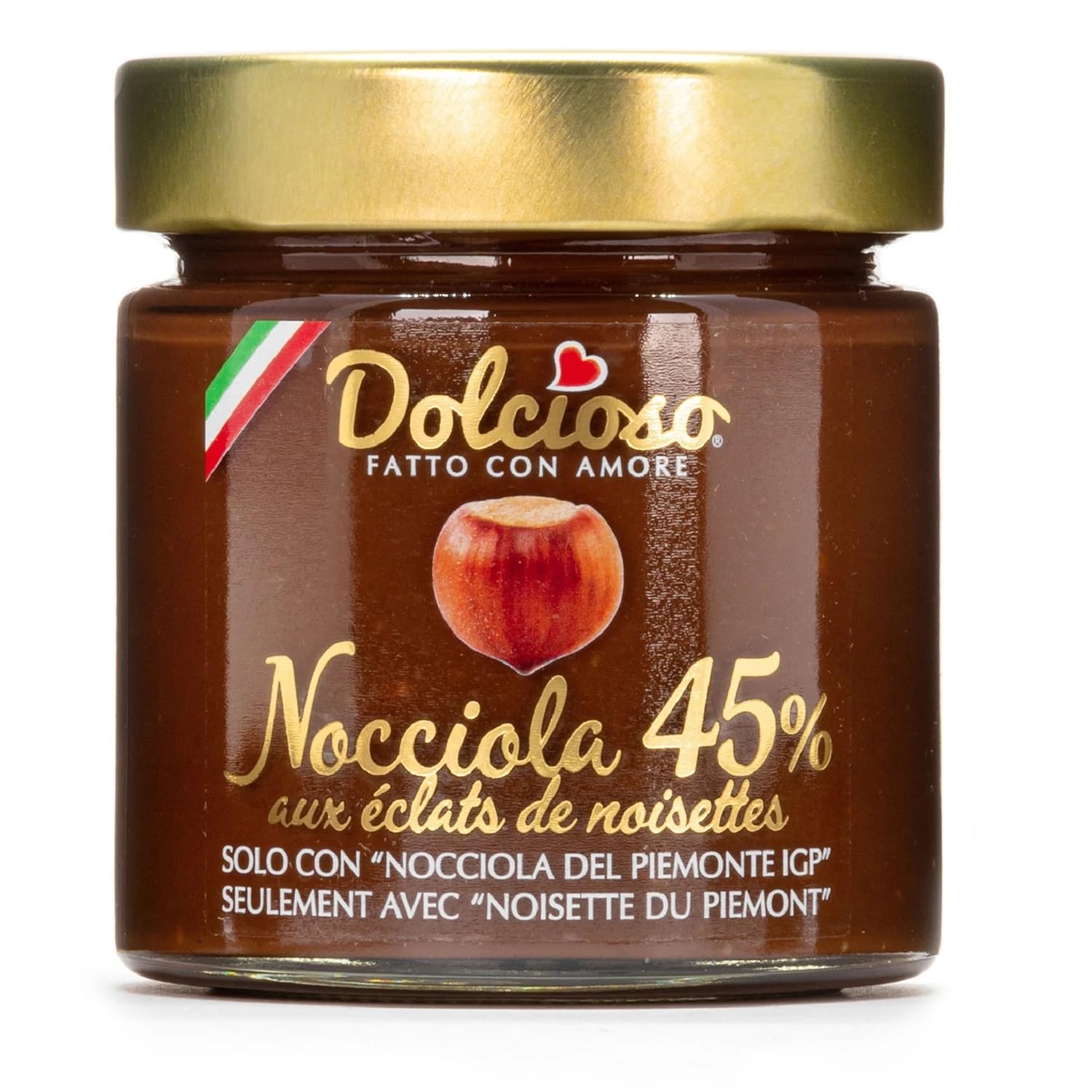 DOLCIOSO - Pâte à Tartiner Nocciola 45% aux Éclats de Noisettes du Piémont IGP - Sans Colorant ni Conservateur - le pot de 200g - Le Lot De 4