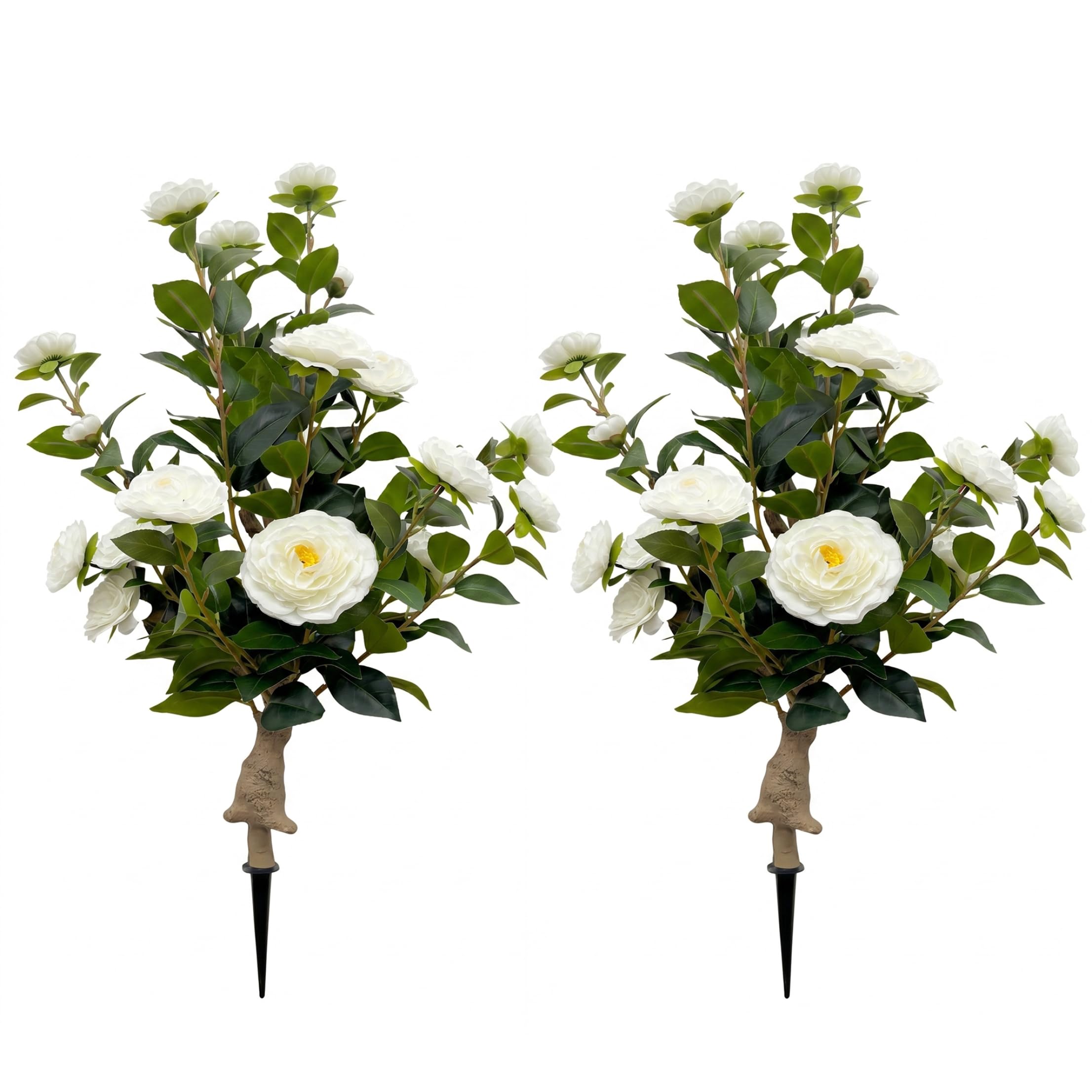 Camellia Tree Faux Outdoor 2PCS Artificial Camellia Tree, 35 Inch Faux Flower with Realistic Camellias Indoor Outdoor Decor, White