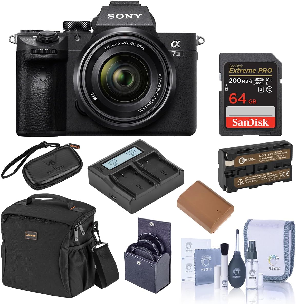 Sony Alpha a7 III Mirrorless Digital Camera with 28-70mm Lens Video Monitor Bundle with Lilliput 7-inch Monitor, Bag, 64GB SD Card, Extra Battery, Dual Charger and Accessories