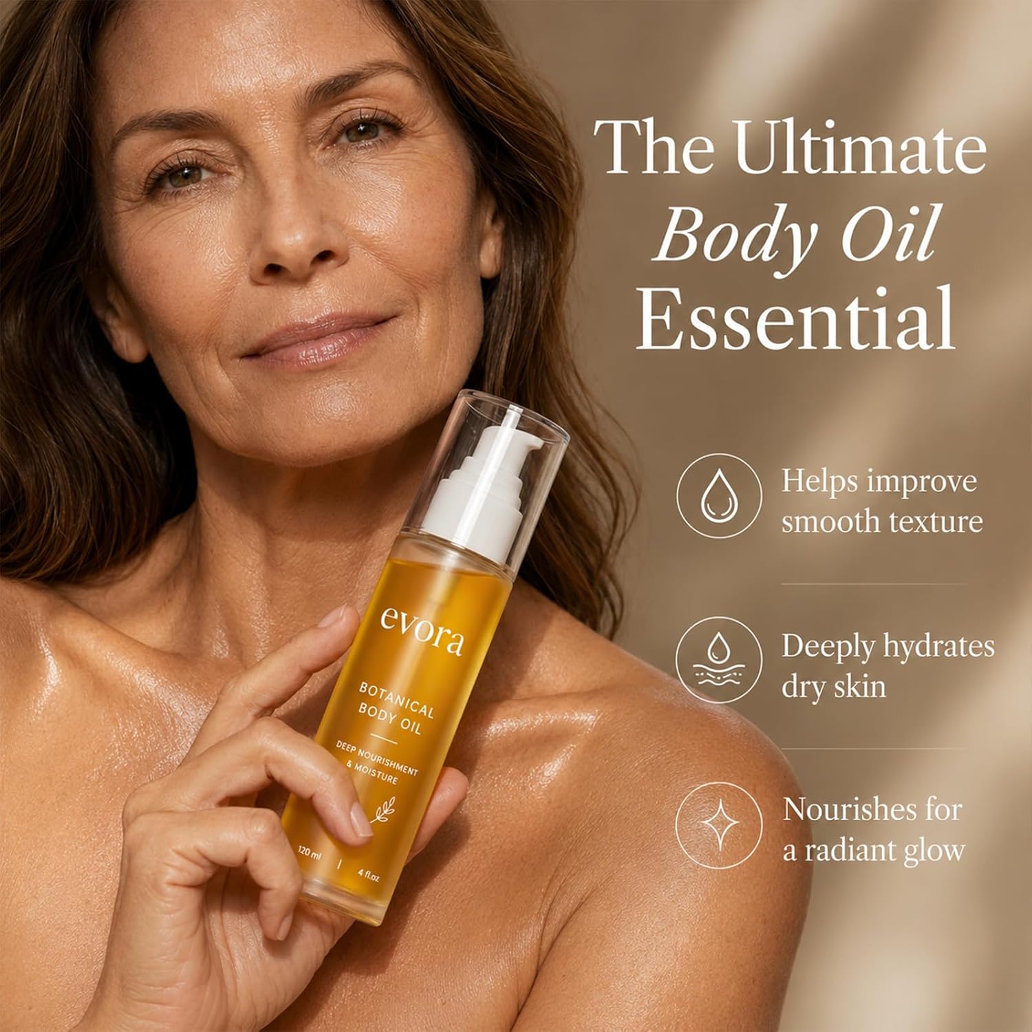 Evora Botanical Body Oil, with Wakame Algae, Brazil Nut Oil & Passionflower Seed Oil, for Rough, Dry, Clean Lightweight Non-Greasy Hydration, 4 Fl Oz