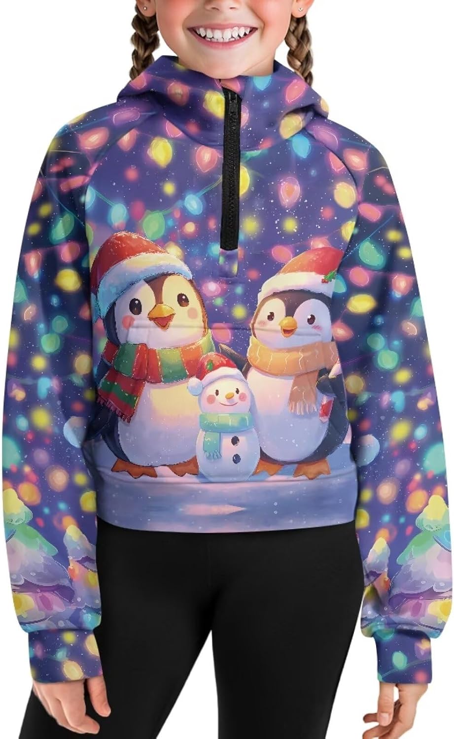 YEXIATODO Girls Christmas Half Zipper Pullover Sweatshirt Kids Long Sleeve Hoodies Pullover Sweatshirts with Pocket for Girls