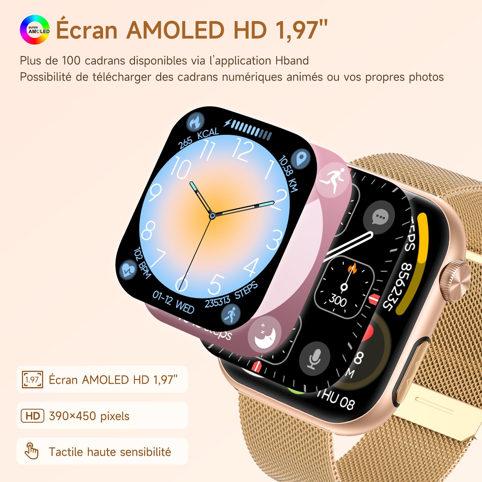 Marsyu 2026 Montre Connectée Femme ECG/HRV/Pressιon Artérιelle/IMC/Sommeil
