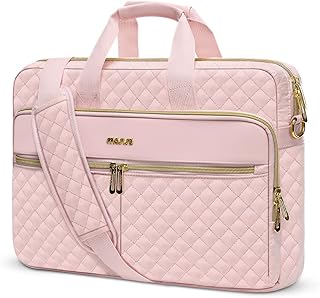 MOSISO MOSISO 15-15.6 inch Laptop Bag, Briefcase for Women&Men, 16 inch Square Quilted Computer Messenger Bag Office Travel Business with 3 Pockets&Strap, Pink