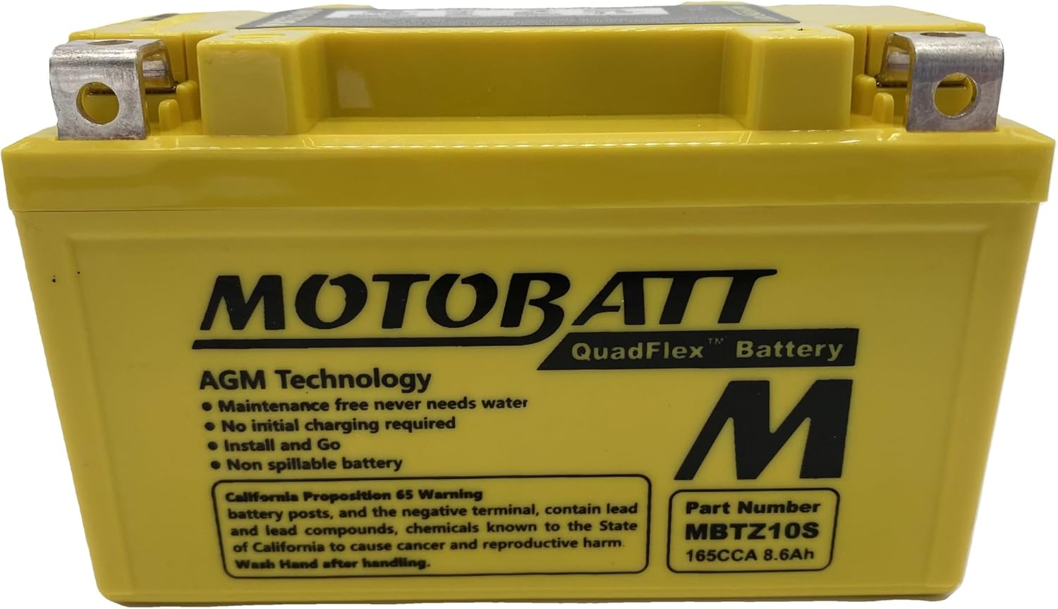 MotoBatt MBTZ10S (12V 8.6 Amp) 165CCA Factory Activated QuadFlex AGM Battery Replaces - YTX7A-BS, YTZ10S, ETZ10S, PC310