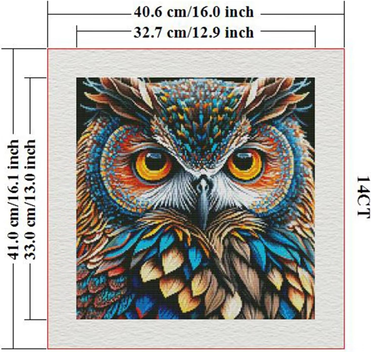 ITSTITCH Stamped Cross Stitch Kits - Full Set of Embroidery for Beginners or Adults,14 CT 2 Strands DIY Owl Patterns Counted Arts Craft 16.1×16.1 inch
