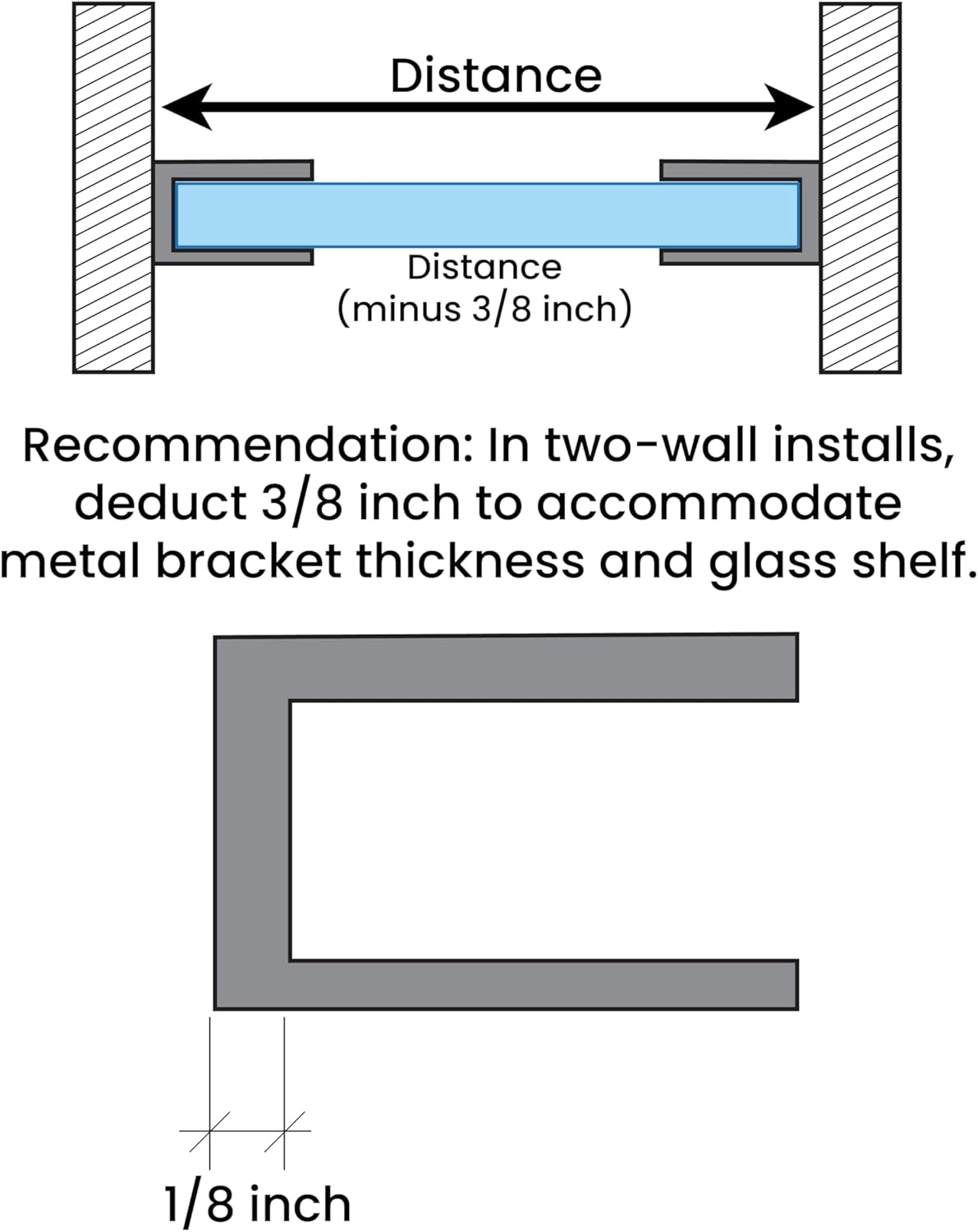 Dulles Glass Floating Shelf Brackets, Rectangular Clamps Heavy Duty, Chrome, for Glass, Wood, Acrylic Wall Mounted Shelf Support. 1 Piece
