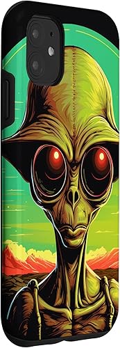 Vista 12 de iPhone 15 Pro Max Cute Green Alien Head UFO Space Face Alien Case